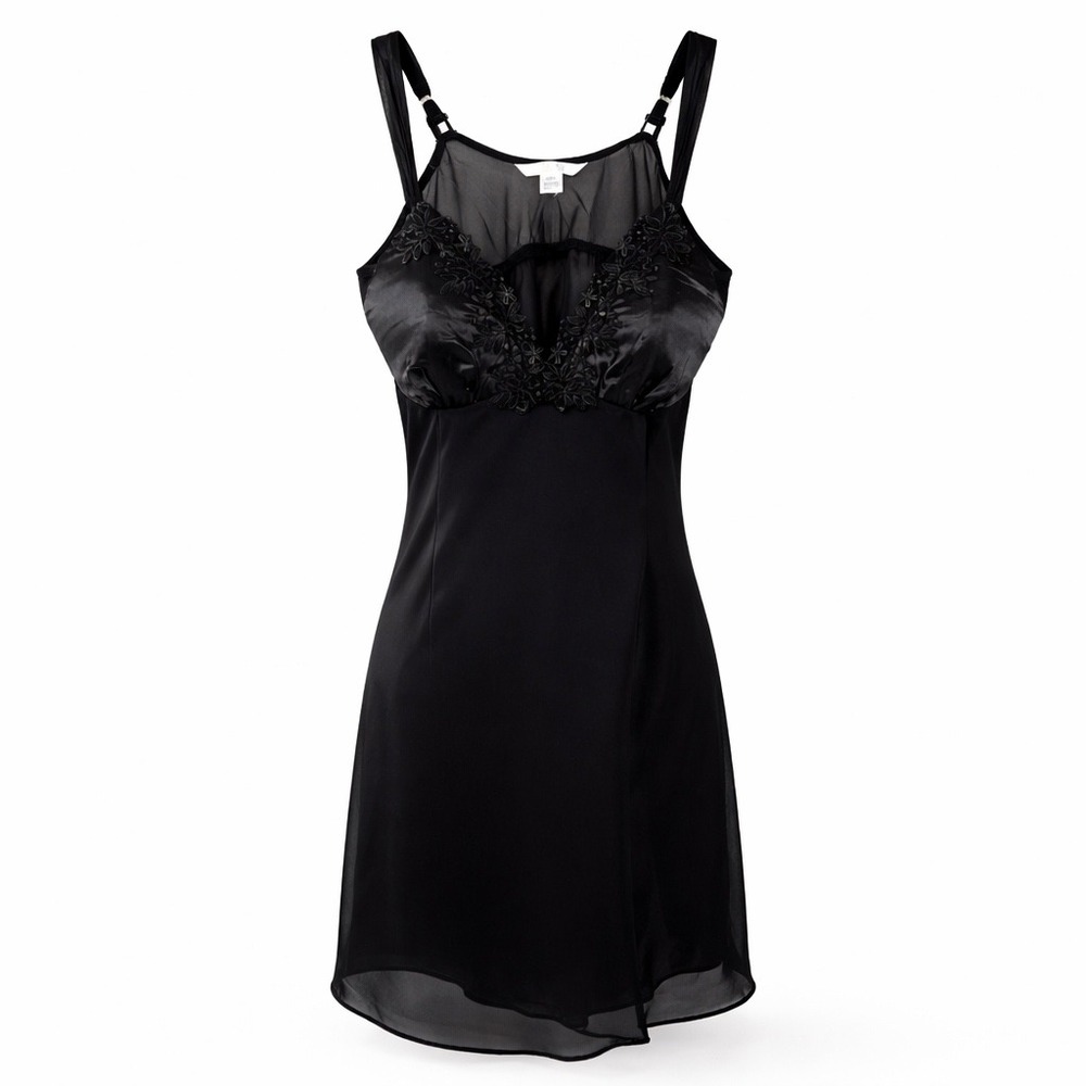 Flora by Flora Nikrooz Slip Size L Black Satin Lace‎ Bodice Sheer Nightgown